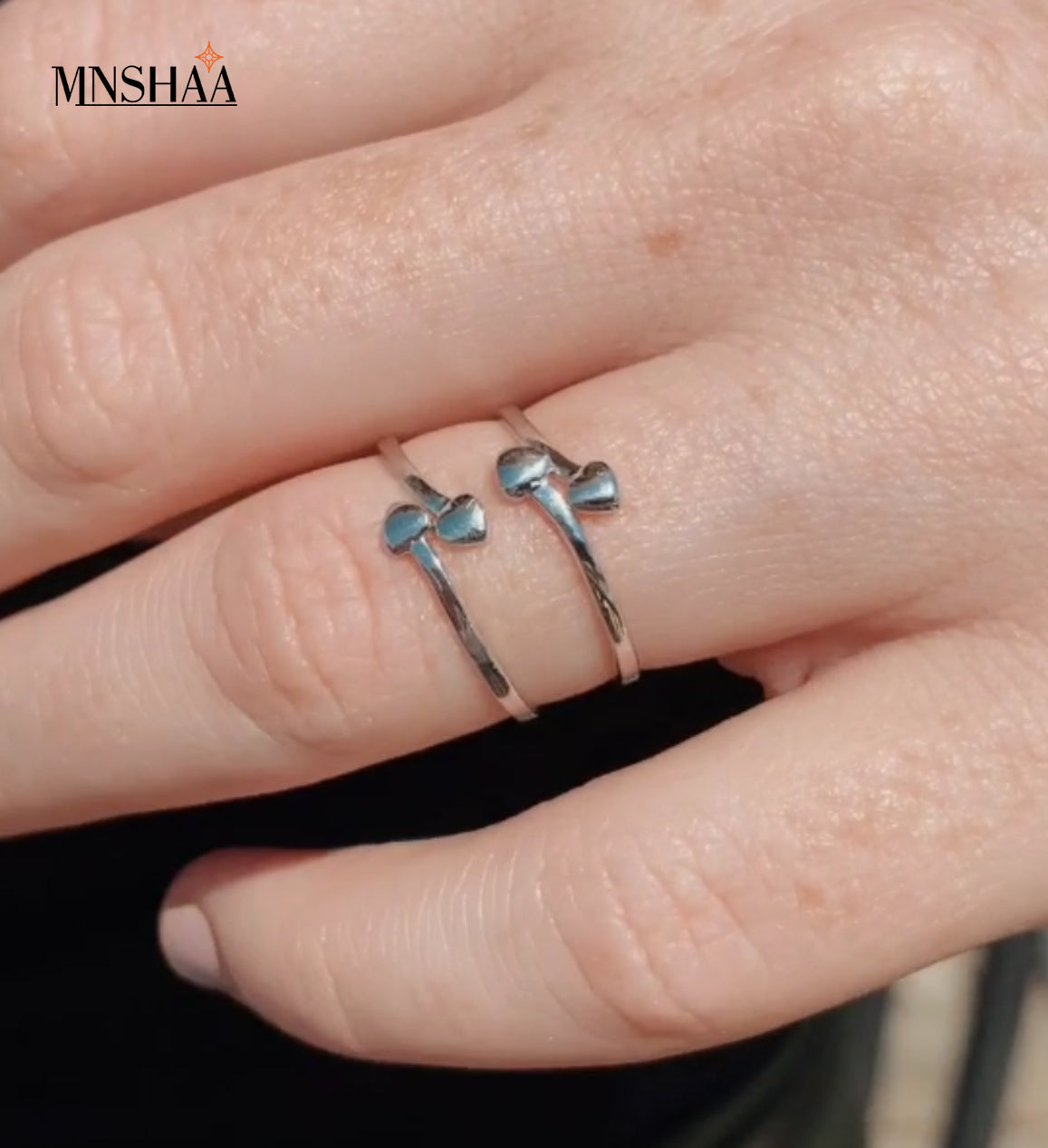 Set of Two Sterling Silver Rings Reaching Out design, Handmade Adjustable