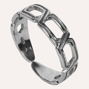 Aesthetically designed 925 sterling silver handmade adjustable ring. It is small, simple, delicate, elegant, light weight. Suitable for all occasions. Rhodium plating makes it less prone to tarnish. Completely hypoallergenic, allergy-free, nickel-free jewellery. Use as finger ring, above-knuckle ring, thumb band, stacking rings, stopper ring, mid finger ring or toe ring.  Ideal Christmas gift all age groups - teenage girls to mature ladies. Unique ring beautifully packaged in jewellery bag & box. 