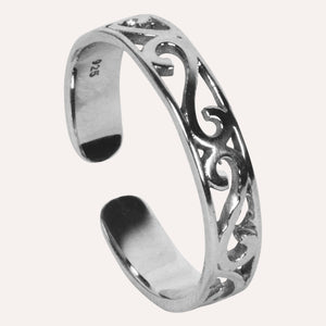 Aesthetically designed 925 sterling silver handmade adjustable ring. It is small, simple, delicate, elegant, light weight. Suitable for all occasions. Rhodium plating makes it less prone to tarnish. Completely hypoallergenic, allergy-free, nickel-free jewellery. Use as finger ring, above-knuckle ring, thumb band, stacking rings, stopper ring, mid finger ring or toe ring.  Ideal Christmas gift all age groups - teenage girls to mature ladies. Unique ring beautifully packaged in jewellery bag & box. 