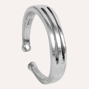 Aesthetically designed 925 sterling silver handmade adjustable ring. It is small, simple, delicate, elegant, light weight. Suitable for all occasions. Rhodium plating makes it less prone to tarnish. Completely hypoallergenic, allergy-free, nickel-free jewellery. Use as finger ring, above-knuckle ring, thumb band, stacking rings, stopper ring, mid finger ring or toe ring.  Ideal Christmas gift all age groups - teenage girls to mature ladies. Unique ring beautifully packaged in jewellery bag & box. 