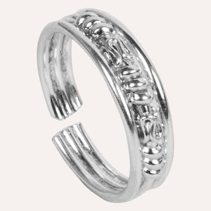 Aesthetically designed 925 sterling silver handmade adjustable ring. It is small, simple, delicate, elegant, light weight. Suitable for all occasions. Rhodium plating makes it less prone to tarnish. Completely hypoallergenic, allergy-free, nickel-free jewellery. Use as finger ring, above-knuckle ring, thumb band, stacking rings, stopper ring, mid finger ring or toe ring.  Ideal Christmas gift all age groups - teenage girls to mature ladies. Unique ring beautifully packaged in jewellery bag & box. 