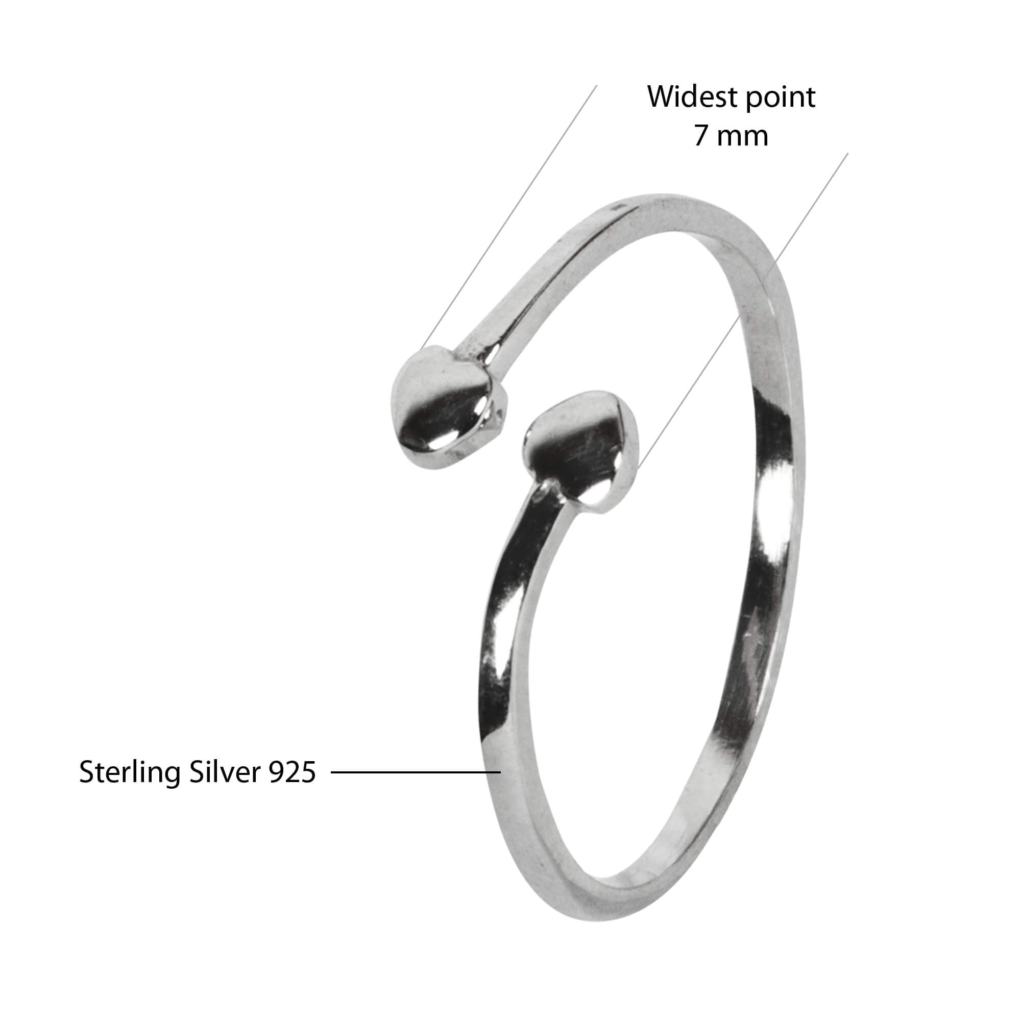 Aesthetically designed 925 sterling silver handmade adjustable ring. It is small, simple, delicate, elegant, light weight. Suitable for all occasions. Rhodium plating makes it less prone to tarnish. Completely hypoallergenic, allergy-free, nickel-free jewellery. Use as finger ring, above-knuckle ring, thumb band, stacking rings, stopper ring, mid finger ring or toe ring. Ideal Christmas gift all age groups - teenage girls to mature ladies. Unique ring beautifully packaged in jewellery bag & box.